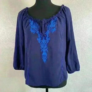 Wet Seal boho embroidered 3/4 sleeve blue tunic Size Large